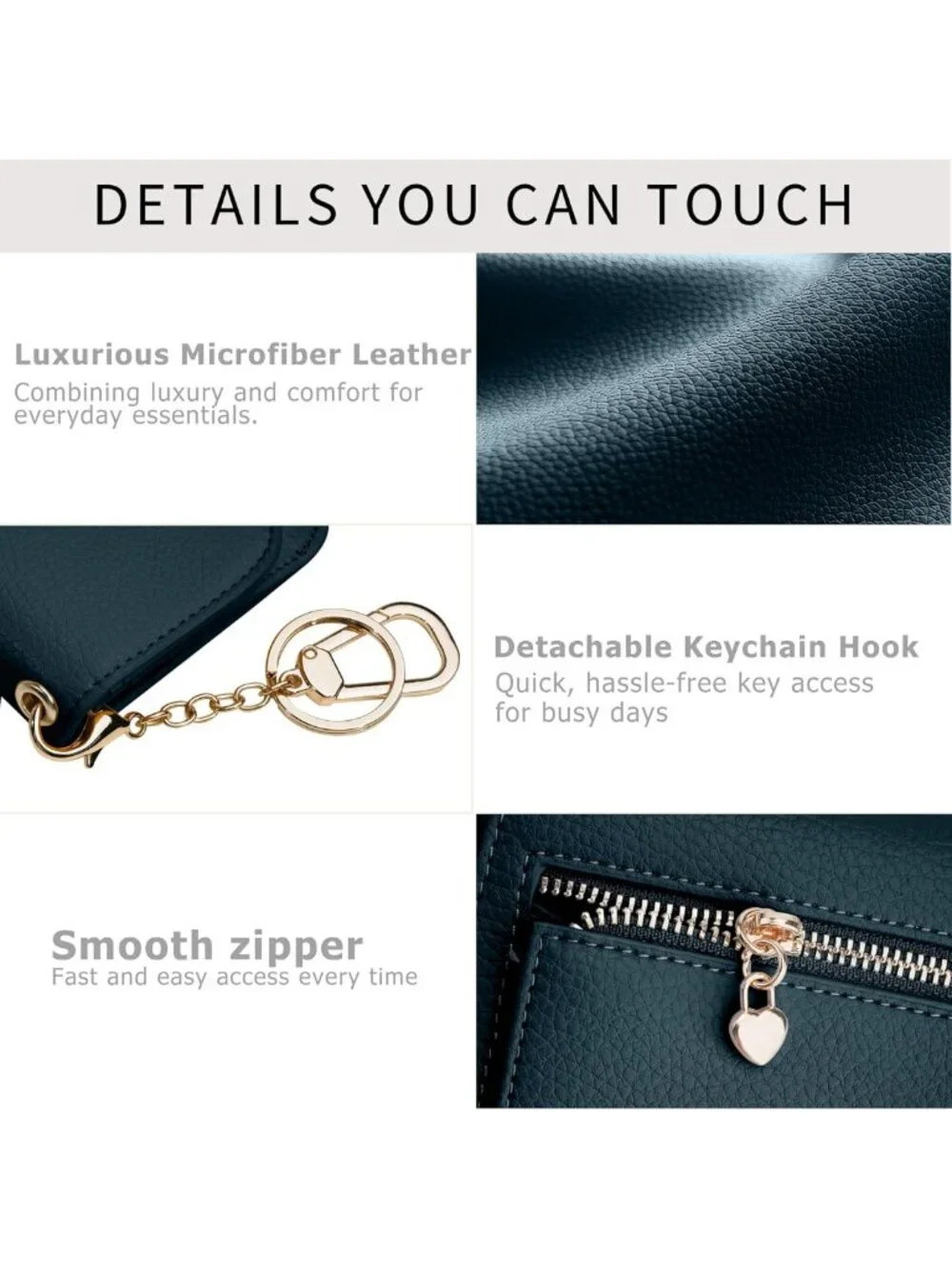 Slim RFID Blocking Women's Wallet with Coin Pocket, ID Window & Keychain - Lake